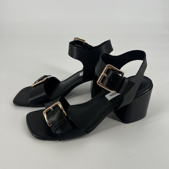 Steve Madden Shoes - Steve Madden Adalena Women's Size 7 Black Leather Chunky Heel Sandals Shoes